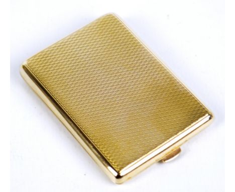 WILLIAM NEALE & SONS LTD; a 9ct yellow gold match book case with engine turned decoration, Birmingham 1930, length 6.5cm, app