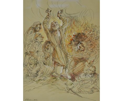 PETER HOWSON OBE (Scottish, born 1958); ink and watercolour heightened with white on paper, untitled, signed and dated 2012, 