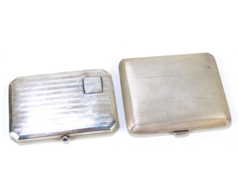 TURNER & SIMPSON LTD; a George V hallmarked silver cigarette case of rectangular form with canted corner and engine turned li