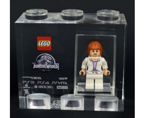 A Lego for TT Games Minifigure acrylic trophy brick, Claire Dearing from the Jurassic World game, issued 12th June 2015, 8 x 