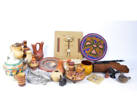 A group of 20th century predominantly Mexican items to include a number of ceramic vessels and vases, a small group of cerami