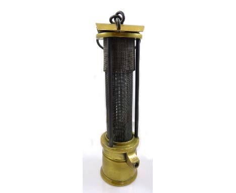 A circa 1870 Davy style miner's safety lamp, unmarked, possibly by Joseph Cooke of Birmingham, height 23cm.