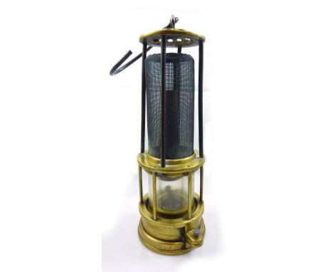 A circa 1880 Clanny style open gauze miner's safety lamp, probably by Davis of Derby, height 24.5cm.