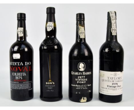 Four 75cl bottles of port, comprising Dow's 'Midnight', 19%, Quarles Harris 'Vintage' 1977, Taylors 'Quinta De Vargellas' 197