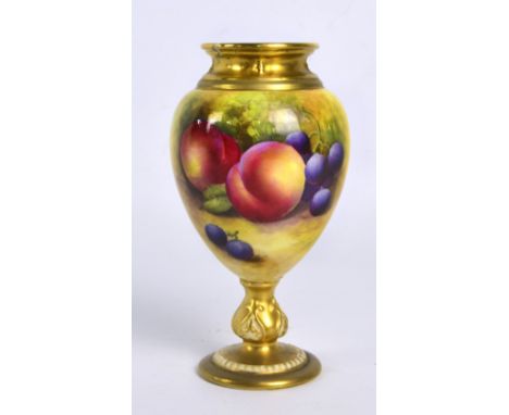 A Royal Worcester ovoid vase with gilt painted rim and base, painted with fruit, signed Jill, height 15cm. CONDITION REPORT: 