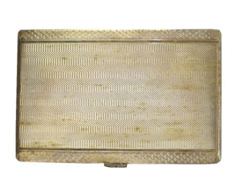 JOSEPH GLOSTER LTD; an Elizabeth II hallmarked silver rectangular cigarette case with engine turned decoration, the cartouche