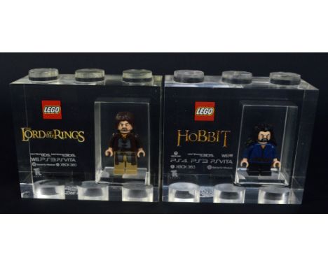 Two Lego for TT Games Minifigure acrylic trophy bricks, Aragorn from the Lord of the Rings game, issued 13th November 2012, a