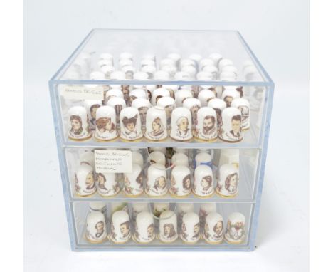 A collection of sets and part sets of Caverswall ceramic thimbles including a large quantity of famous Britons (over 70), hex