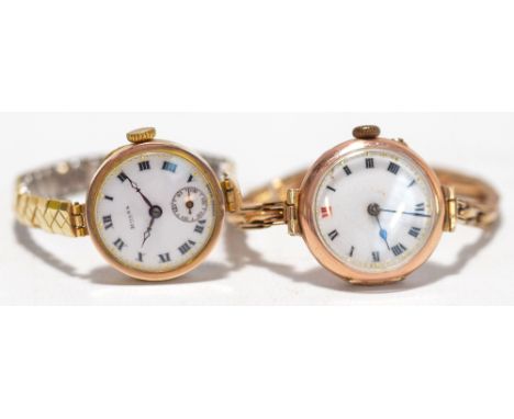 ROLEX; a 9ct yellow gold mid-20th century lady's wristwatch, the circular white enamel dial set with Roman numerals and a sub