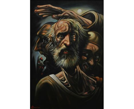 PETER HOWSON OBE (Scottish, born 1958); oil on canvas 'Merlinus Ambrosius', signed, inscribed verso, 92 x 61cm, framed. (D)  