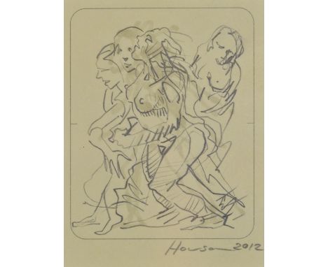 PETER HOWSON OBE (Scottish, born 1958); pencil sketch, untitled, signed and dated 2012, 8 x 7cm, framed and glazed. (D) CONDI