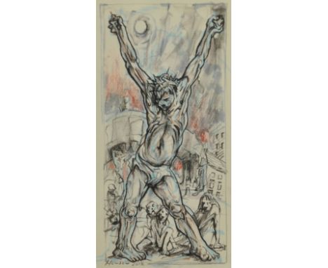 PETER HOWSON OBE (Scottish, born 1958); coloured chalks and watercolour on paper, untitled, signed and dated 2012, 30 x 19cm,