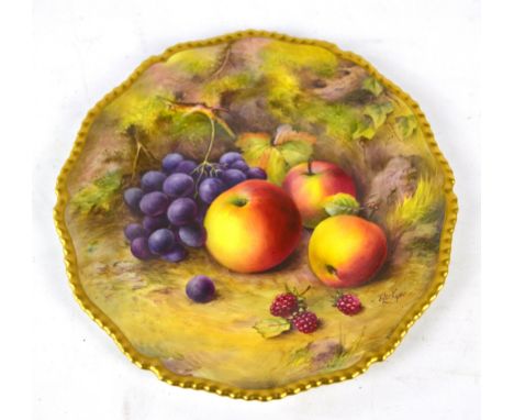 A Royal Worcester cabinet plate painted with apples and grapes with gilt decorated border, signed T Lockyer, diameter 28cm. C