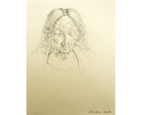 PETER HOWSON OBE (Scottish, born 1958); ink on paper 'Hopeful Man', signed, inscribed verso and dated 2012, 30 x 23cm, unfram