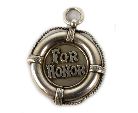 WILLIAM HAIR HASELER; an Edward VII hallmarked silver life saving badge in the form of a lifesaver, inscribed 'Barnsley Swimm