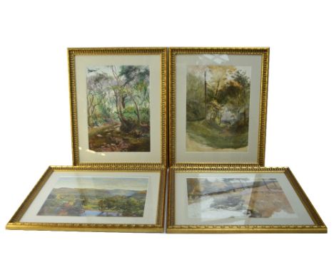 A group of four watercolours depicting rural scenes, all unsigned, each 35 x 26.5cm (two portrait, two landscape), also two f