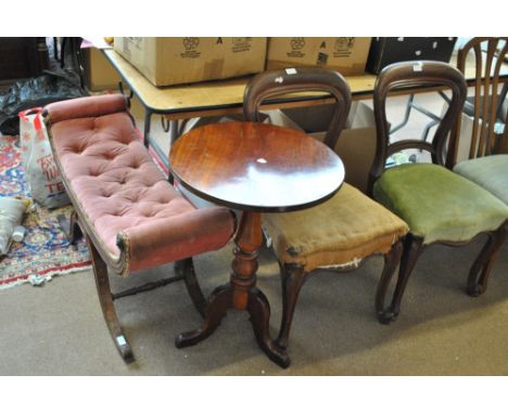 An early 20th century window seat, a pair of Victorian mahogany dining chairs and a tripod table (4).