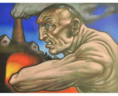 PETER HOWSON OBE (Scottish, born 1958); pastel on paper 'Steam and Power', signed, inscribed and dated 2013 verso, 50 x 65cm,