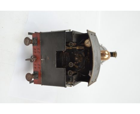 A large live steam 4" steam engine locomotive painted in black and green, (no boiler certificate), length 52cm. CONDITION REP