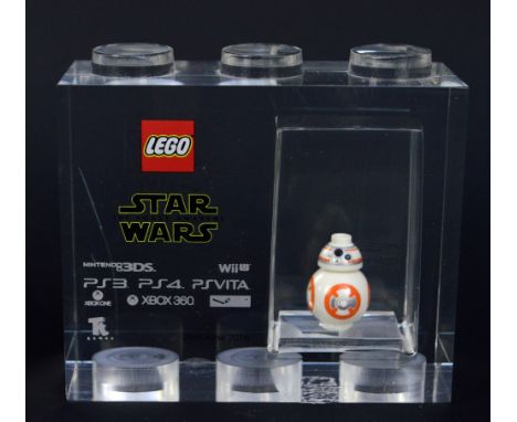 A Lego for TT Games Minifigure acrylic trophy brick, BB-8 from the Star Wars: The Force Awakens game, issued 28th June 2016, 