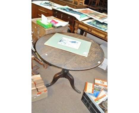 A George III oak tripod table with circular top, diameter 89cm, also a mahogany D-end console table, diameter 118cm (2).