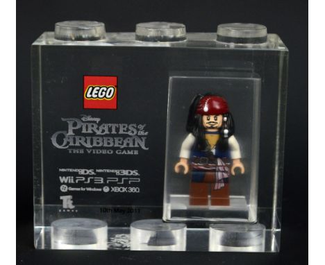 A Lego for TT Games Minifigure acrylic trophy brick, Captain Jack Sparrow from Pirates of the Caribbean video game, issue 10t