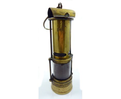 A circa 1890 Routledge & Johnson patent miner's safety lamp, by John Mills of Newcastle-on-Tyne, marks obliterated, height 23