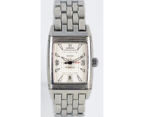 JAEGER-LECOULTRE; a gentleman's stainless steel Grandsport reverso wristwatch, with original strap, both inner and outer box,