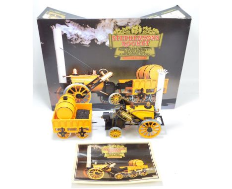 A boxed Hornby Stevenson's Rocket 3.5" model steam train set comprising loco and tender, gas tank, filler funnel and multi-pu
