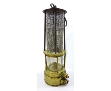 A circa 1900 Clanny style open gauze miner's safety lamp, unmarked, probably by William Teale of Swinton, Manchester, who pat