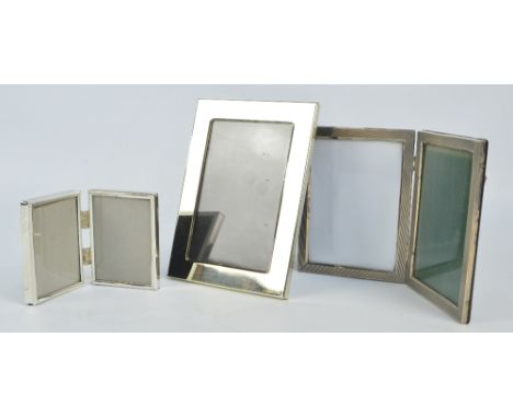 An Italian silver folding double rectangular photograph frame with engine turned decoration, apertures 13 x 9cm, a similar sm