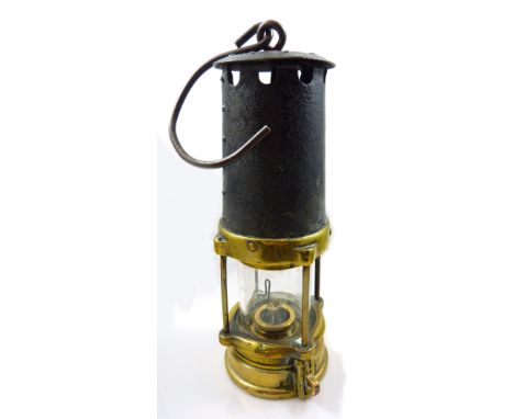 A circa 1910 John Mills & Son of Newcastle-on-Tyne bonneted Clanny style miner's safety lamp, Type JMS 1, height 24cm.