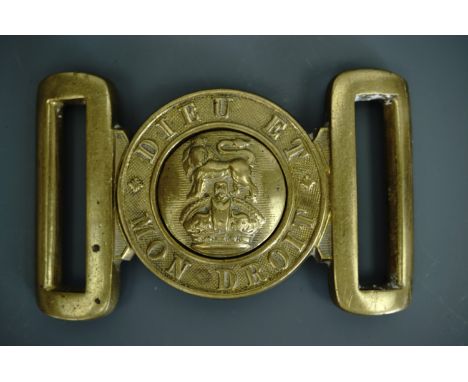 An early 20th Century British Army Slade Wallace buff leather equipment waist belt locket / clasp