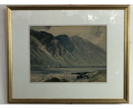 Henry R Wilkinson (1884 - 1975)  "Wastwater Screes", watercolour, inscribed back board, in card mount and slender moulded fra