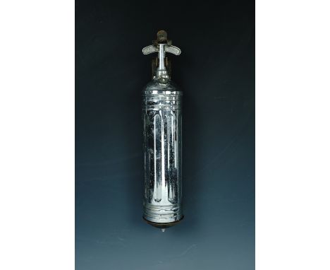A vintage chrome plated Pyrene vehicle fire extinguisher and mounting bracket