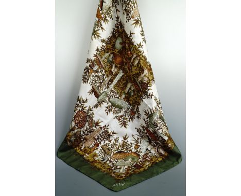 A WM silk scarf depicting a wild mushroom scene, 85 x 85 cm