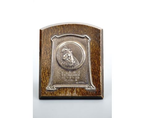 A 1958 silver motor sport competition prize, engraved D &amp; DMC, T E McLaren, 13-7-58, Class K, 12 cm