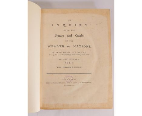 SMITH ADAM.&nbsp; An Inquiry into the Nature and Causes of the Wealth of Nations.&nbsp;2 vols. Half title to Vol. 2 (no half 