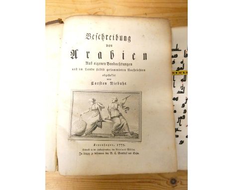 NIEBUHR CARSTEN.&nbsp;&nbsp;Reisebeschreibung Nach Arabien und Andern Umligenden Landern. 3 vols. Eng. title vignettes, fldg.