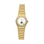 IWC Damenarmbanduhr, Durchmesser 25 mm, in Gelbgold 18K, Quarzwerk mit Mondphase, weisses