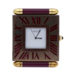 CARTIER Wecker, Paris, Messing vergoldet, Lünette mit römischen Zahlen, Quarz, weisses