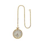 MOERIS Taschenuhr, in Gelbgold 18K, Durchmesser 48 mm, Deckel verziert,Handaufzug, mit Kette in