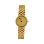 ETERNA Damenarmbanduhr, in Gelbgold 18K, Durchmesser 25 mm, Lünettemit 43 kleinen Diamanten,