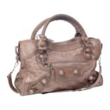 BALENCIGA Handtasche, Classic City Bag mit Spiegel, Leder, silberne Hardware, innen eine grosse