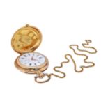 Taschenuhr Savonette, in Gelbgold 18K, Durchmesser 53 mm, Handaufzug mitMinutenrepetition,