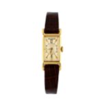 JAEGER LE COULTRE Damenarmbanduhr, in Gelbgold 18K, Durchmesser 14x23 mm, Handaufzug, braunes