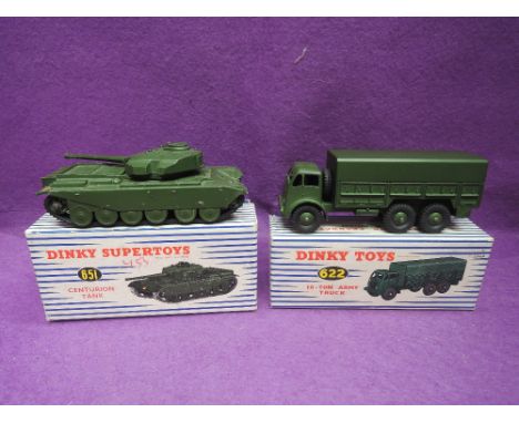 Two Dinky Toys & Supertots diecasts, 10 Ton Army Truck 622 & Centurion Tank 651, both in original blue & white striped boxes