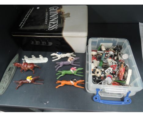 A selection of Dinky and similar lead road signs and accessories, Five Chad Valley lead horses etc