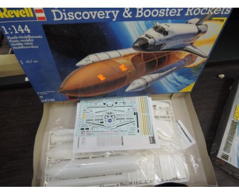 A Airfix 1:72 scale plastic kit, Short Sunderland III and a Revell 1:144 plastic kit, Discovery & Booster Rockets, both boxed