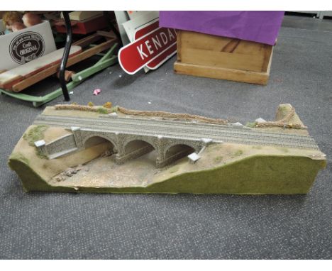 A 00 scale Pro-built three span river bridge with double track and figures